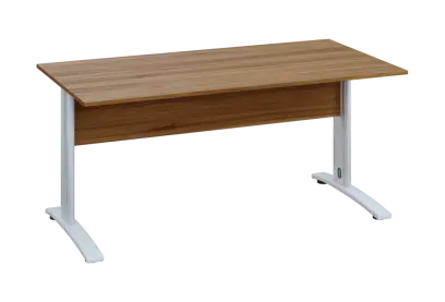 EPK 28 - 16 stůl kancelářský, kovová podnož bílá, deska 25 mm, široký 1600 mm, ořech světlý